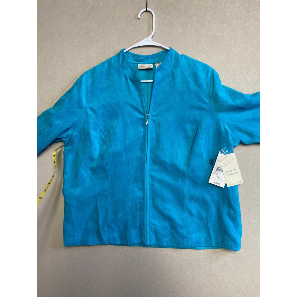 Studio Works Woman Turquoise Faux Suede Full Zip Jacket 18W NWT Machine Washable